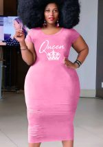 This Women Pink Casual O-Neck Short Sleeves Letter Print Midi Pencil Plus Size Dresses made of soft and elastic fabric. Global Lover wholesale plus size dresses and hope curvy ladies find here a warm and exciting place to shop affordable curvy dresses online - plus size casual