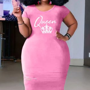 This Women Pink Casual O-Neck Short Sleeves Letter Print Midi Pencil Plus Size Dresses made of soft and elastic fabric. Global Lover wholesale plus size dresses and hope curvy ladies find here a warm and exciting place to shop affordable curvy dresses online - plus size casual