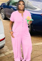 This Women Pink O-Neck Short Sleeves Loose Plus Size Jumpsuit design made of high quality polyster and spandex material. It is stretchy