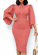 This Women Pink Elegant Turn-down Collar Half Sleeves Solid Midi Pencil Plus Size Dresses made of soft and elastic fabric. Global Lover wholesale plus size dresses and hope curvy ladies find here a warm and exciting place to shop affordable curvy dresses online - plus size casual