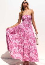 This Women Pink Strapless Sleeveless Belted Maxi Dresses design made of high quality polyster and spandex material