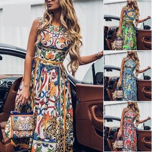 This Women Summer Print Round Neck Sleeveless Dress Design Made Of High Quality Polyster And Spandex Material. Print Dresses Is More Interesting And Stylish. Print Maxi Dresses Is One Of The Popular Item For Islander Vocations. Women¡¯s Print Dresses At Global Lover Comes With Forever Floral