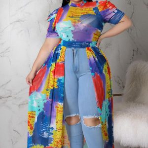 This Women Printed Turtleneck Casual Turtleneck Short Sleeves Print X-Long Plus Size Tops made of comfortable and elastic fabric. It is wholesale sexy plus size tops for women. With the gradual rise of feminist awareness