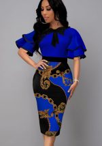 This Women Printed Bow Short Sleeves Pencil Office Dresses design made of high end polyster and spandex material