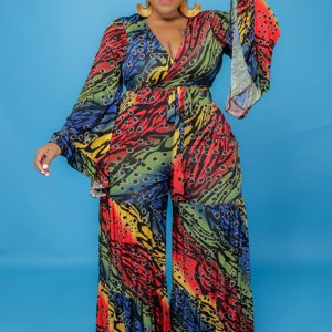 This Women Printed V-neck Full Sleeves Loose Plus Size Jumpsuit design made of high quality polyster and spandex material. It is stretchy