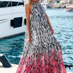 This Women Printed Halter Sleeveless Maxi Dresses design made of high quality polyster and spandex material