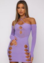 This Women Purple Halter Wrist Sleeves Mini Club Dresses design made of high quality polyster and spandex material