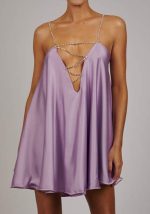 This Women Purple Metal Straps Sleeveless Satin Mini Club Dresses design made of high quality polyster and spandex material