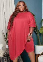 This Women Red Casual O-Neck Short Sleeves Solid Loose Plus Size Two Piece design and made of comfortable and elastic fabric. wholesale plus size two piece sets is a must-have item for curvy ladies. Two piece sets can either be worn together or individually