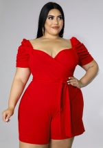 This Women Red Square Collar Short Sleeves Regular Plus Size Jumpsuit design made of high quality polyster and spandex material. It is stretchy