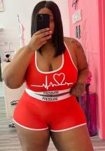 This Women Red Casual U-neck Sleeveless Print Vest Plus Size Two Piece design and made of comfortable and elastic fabric. wholesale plus size two piece sets is a must-have item for curvy ladies. Two piece sets can either be worn together or individually