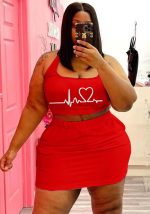 This Women Red Casual U-neck Sleeveless Print Vest Plus Size Two Piece design and made of comfortable and elastic fabric. wholesale plus size two piece sets is a must-have item for curvy ladies. Two piece sets can either be worn together or individually