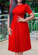 This Women Red Elegant O-Neck Short Sleeves Solid Midi Pleated Plus Size Dresses made of soft and elastic fabric. Global Lover wholesale plus size dresses and hope curvy ladies find here a warm and exciting place to shop affordable curvy dresses online - plus size casual