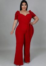 This Women Red Sweetheart Neck Short Sleeves Regular Plus Size Jumpsuit design made of high quality polyster and spandex material. It is stretchy