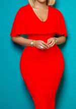 This Women Red V-neck Cape Sleeve Sheath Office Dresses design made of high end polyster and spandex material