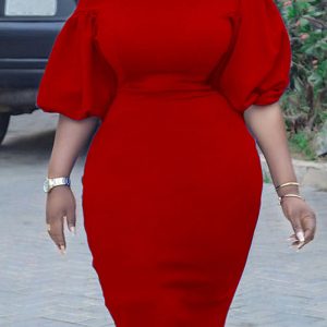 This Women Red Modest Slash Neck Half Sleeves Solid Midi Straight Plus Size Dresses made of soft and elastic fabric. Global Lover wholesale plus size dresses and hope curvy ladies find here a warm and exciting place to shop affordable curvy dresses online - plus size casual