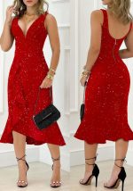 This Women Red V-neck Sleeveless Cascading Ruffle Fit and Flare Midi Dresses design made of high quality polyster and spandex material. It come with good stretch and wearing comfortable. Women¡¯s midi dresses is omnipotent and suit for all kinds of occasions - daily wear