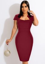 This Women Red Square Collar Short Sleeves Midi Dresses design made of high quality polyster and spandex material. It come with good stretch and wearing comfortable. Women¡¯s midi dresses is omnipotent and suit for all kinds of occasions - daily wear