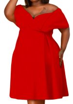 This Women Red Sweet Off-the-shoulder Short Sleeves Solid Belted Midi A-line Plus Size Dresses made of soft and elastic fabric. Global Lover wholesale plus size dresses and hope curvy ladies find here a warm and exciting place to shop affordable curvy dresses online - plus size casual