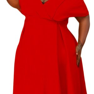 This Women Red Sweet Off-the-shoulder Short Sleeves Solid Belted Midi A-line Plus Size Dresses made of soft and elastic fabric. Global Lover wholesale plus size dresses and hope curvy ladies find here a warm and exciting place to shop affordable curvy dresses online - plus size casual