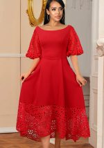 This Women Red O-Neck Short Sleeves Patchwork Lace Evening Dresses design made of good quality polyster and spandex material