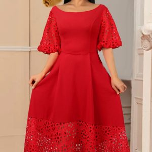 This Women Red O-Neck Short Sleeves Patchwork Lace Evening Dresses design made of good quality polyster and spandex material