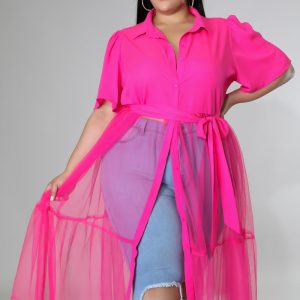 This Women Rose Slash Neck Streetwear Slash Neck Half Sleeves Patchwork Belted X-Long Plus Size Tops made of comfortable and elastic fabric. It is wholesale sexy plus size tops for women. With the gradual rise of feminist awareness