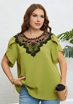 This Women Summer Round Neck Lace Top Made Of Comfortable And Elastic Fabric. It Is Wholesale Sexy Plus Size Tops For Women. With The Gradual Rise Of Feminist Awareness