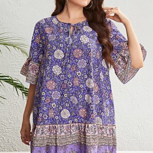 This Women Summer Round Neck Loose Dress Made Of Soft And Elastic Fabric. Global Lover Wholesale Plus Size Dresses And Hope Curvy Ladies Find Here a Warm And Exciting Place To Shop Affordable Curvy Dresses Online - Plus Size Casual