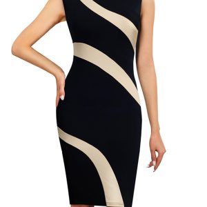 This Women Summer Round Neck Sleeveless Colorblock Zip Dress Design Made Of High Quality Polyster And Spandex Material. It Come With Good Stretch And Wearing Comfortable. Women¡¯s Midi Dresses Is Omnipotent And Suit For All Kinds Of Occasions - Daily Wear