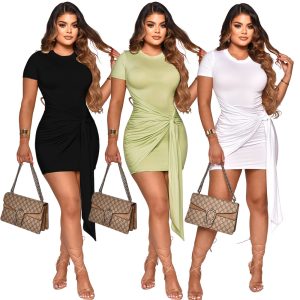 This Women Summer Round Neck Solid Pleated Bodycon Dress Design Made Of High Quality Polyster And Spandex Material. It Come With Good Stretch And Wearing Comfortable And Feeling Freedom. The Tight And Fitted Dress Is The Most Popular Options From Party Girls. Shop Bodycon Dresses At Global Lover And Find Amazing Designs Sequins