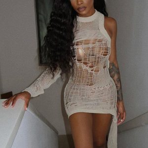 This Women Summer Sexy Cutout See-Through Bodycon Dress Combine The Warm And Fashion. It Is a Must-Have Item For This Winter. Sweater Dresses For Women At Global Lover Comes For Different Occasions - Daily Life