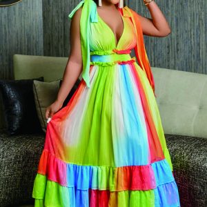 This Plus Size Women Summer Sexy Deep v-Neck Sleeveless Printed Patchwork Dress Design Made Of High Quality Polyster And Spandex Material