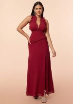 This Women Summer Sexy Halter Neck Sleeveless Backless Slit Maxi Dress Design Made Of High Quality Polyster And Spandex Material