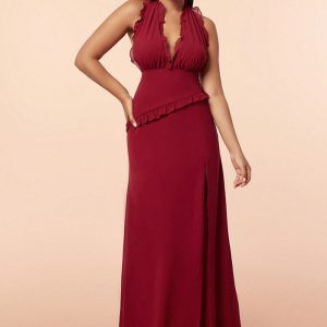 This Women Summer Sexy Halter Neck Sleeveless Backless Slit Maxi Dress Design Made Of High Quality Polyster And Spandex Material