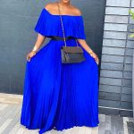 This Women Summer Sexy Off Shoulder Pleated Maxi Dress Design Made Of High Quality Polyster And Spandex Material