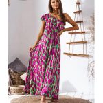 Diese Frauen Sommer Sexy Off The Shoulder Print Maxi Kleid Design von hoher Qualität Polyster und Spandex Material gemacht