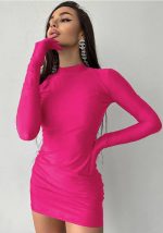 This Women Summer Sexy Round Neck Long Sleeve Gloves Bodycon Dress Design Made Of High Quality Polyster And Spandex Material. It Is Stretchy