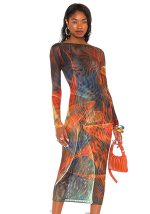 This Women Summer Sexy See-Through Printed Long Sleeve Backless Mesh Dress Design Made Of High Quality Polyster And Spandex Material. It Is Stretchy