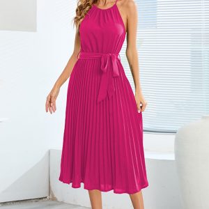 This Women Summer Sexy Sleeveless Pleated Skirt Design Made Of High Quality Polyster And Spandex Material. It Is Stretchy