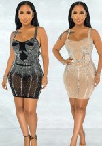 This Women Summer Sexy Sling Mesh Beaded Dress Design Made Of High Quality Polyster And Spandex Material