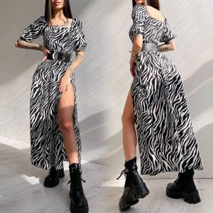 This Women Summer Sexy Slit Zebra Print Dress Design Made Of High Quality Polyster And Spandex Material. Print Dresses Is More Interesting And Stylish. Print Maxi Dresses Is One Of The Popular Item For Islander Vocations. Women¡¯s Print Dresses At Global Lover Comes With Forever Floral