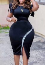 This Women Summer Short Sleeve Bodycon Split Dress Design Made Of High Quality Polyster And Spandex Material. It Come With Good Stretch And Wearing Comfortable. Women¡¯s Midi Dresses Is Omnipotent And Suit For All Kinds Of Occasions - Daily Wear