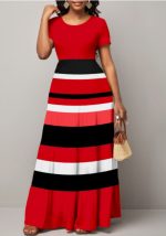 This Women Summer Short Sleeve Round Neck Stripe Dress Design Made Of High Quality Polyster And Spandex Material