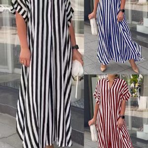 This Women Summer Side Slit Stripe Loose Casual Short Sleeve Dress Design Made Of High Quality Polyster And Spandex Material. It Is Stretchy