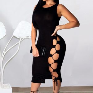 This Women Summer Sleeveless Lace-Up Cutout Sexy Dress Design Made Of High Quality Polyster And Spandex Material. It Come With Good Stretch And Wearing Comfortable And Feeling Freedom. The Tight And Fitted Dress Is The Most Popular Options From Party Girls. Shop Bodycon Dresses At Global Lover And Find Amazing Designs Sequins