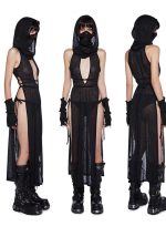 Questo solido senza maniche estivo delle donne See-Through Sexy Hollow Backless Slit Maxi Dress Design fatto di alta qualità Polyster e Spandex materiale