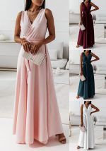 This Women Summer Solid v-Neck Sleeveless Long Dress Design Made Of High Quality Polyster And Spandex Material