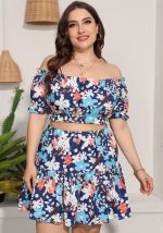 This Women Sweet Off-the-shoulder Short Sleeves Floral Print Plus Size Two Piece design and made of comfortable and elastic fabric. wholesale plus size two piece sets is a must-have item for curvy ladies. Two piece sets can either be worn together or individually