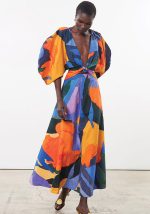 This Women Summer v-Neck Balloon Sleeve Tie Knot Print Maxi Dress Design Made Of High Quality Polyster And Spandex Material